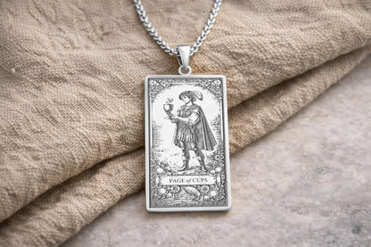 Page of Cups Tarot Pendant Necklace: Symbol of Emotional Openness, Intuition, and New Beginnings