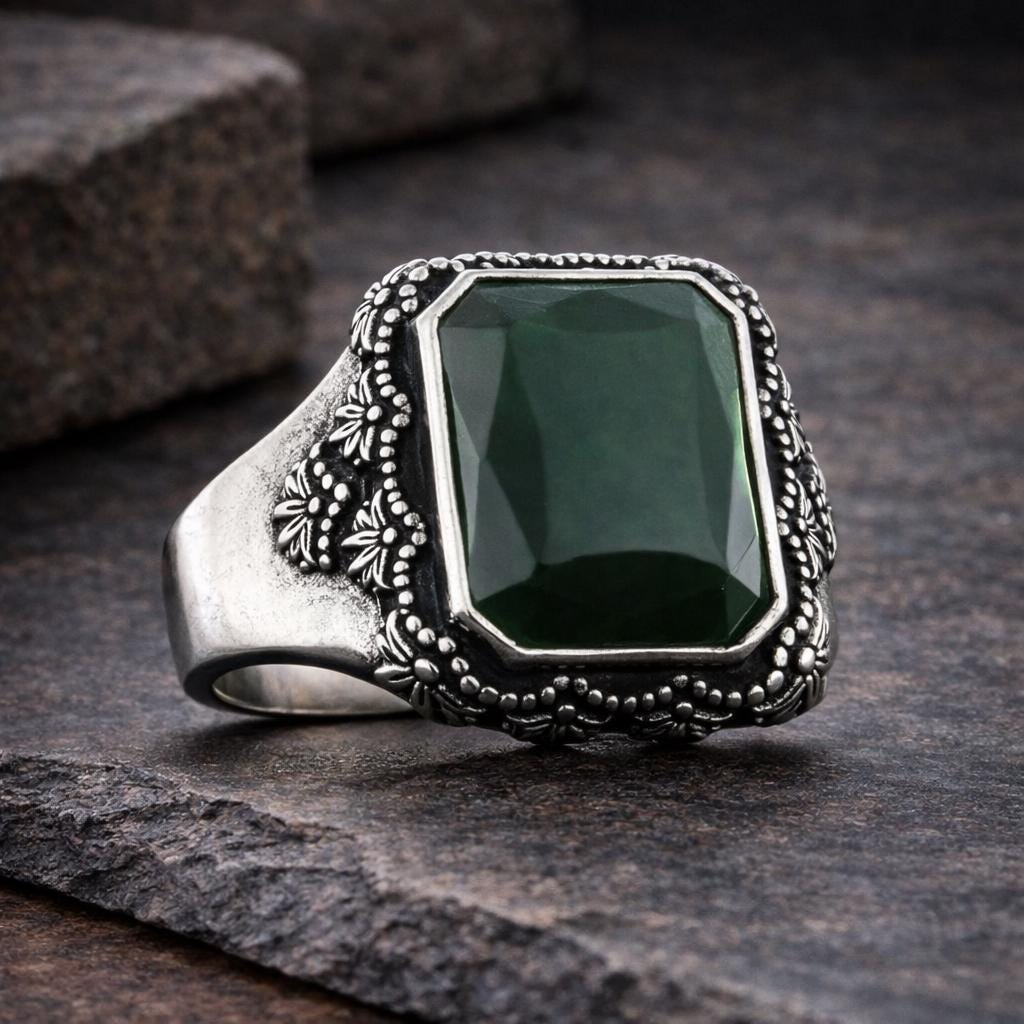 Motif Stone Silver Ring: Symbolic Statement Ring with Cultural and Spiritual Meaning