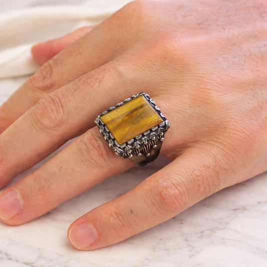 Tiger Eye Stone Silver Ring
