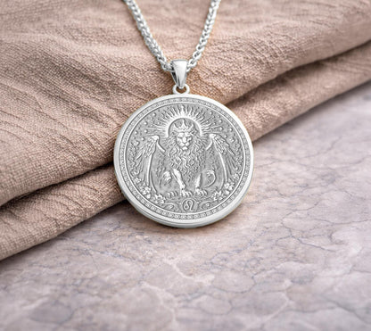 Leo Zodiac Lion Pendant: Nemean Lion Symbol of Courage, Strength, and Royal Power Necklace