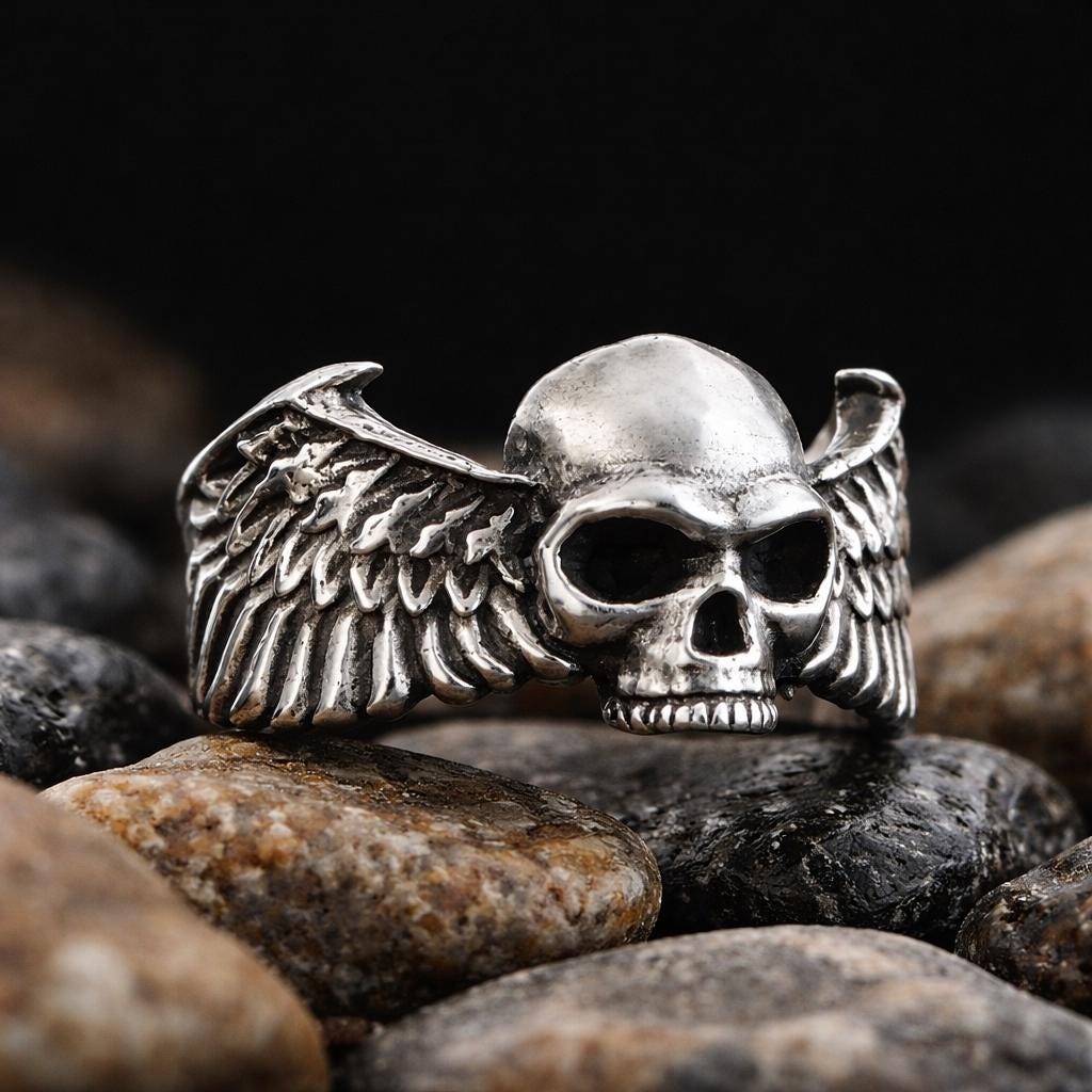 Winged Skull Sterling Silver Ring: Gothic Symbol of Freedom, Mortality, and Rebellion