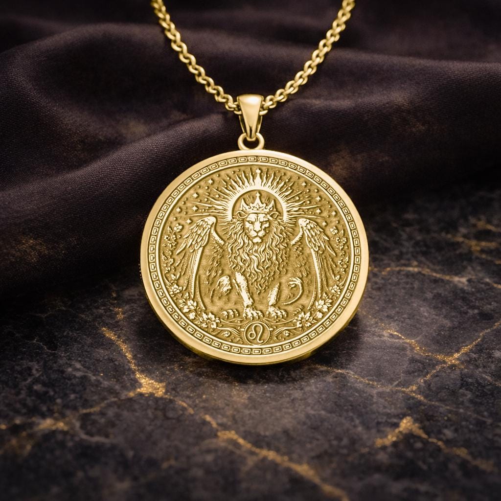 Leo Zodiac Lion Pendant: Nemean Lion Symbol of Courage, Strength, and Royal Power Necklace