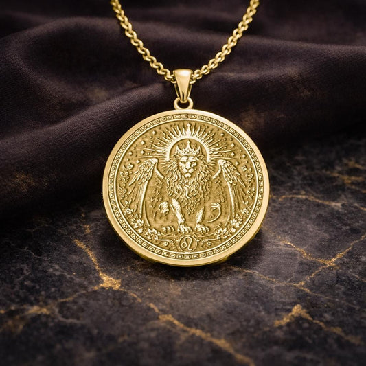 Leo Zodiac Lion Pendant: Nemean Lion Symbol of Courage, Strength, and Royal Power Necklace