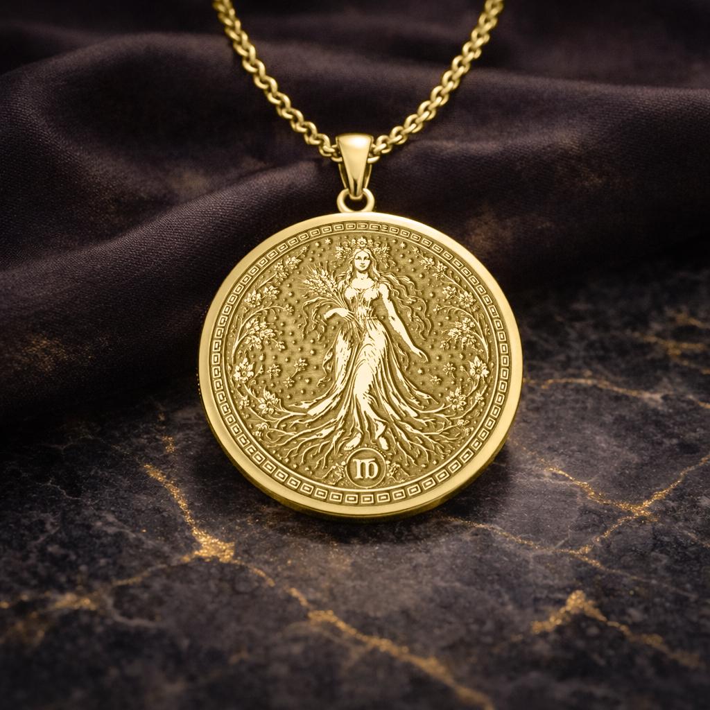 Virgo Zodiac Pendant Necklace: Inspired by Demeter, Persephone, and Astraea
