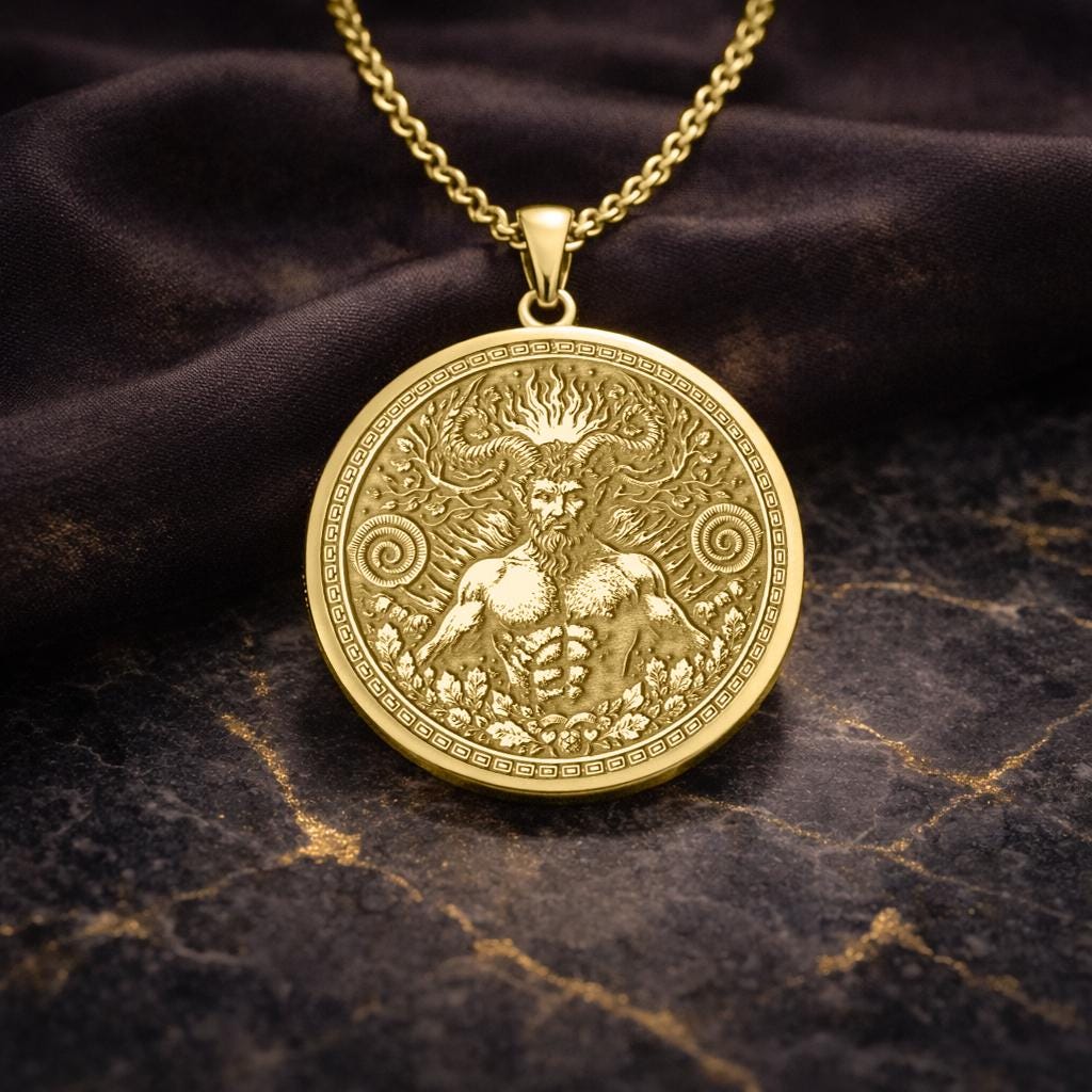 Aries Zodiac Pendant: Inspired by the Golden Fleece and Myth of Pan Necklace